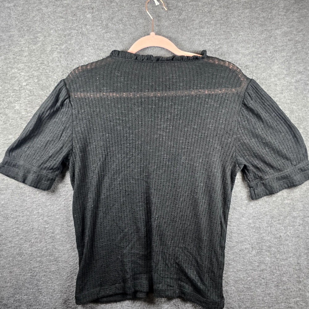 J. Crew Women L Dark Gray/Grey Short Sleeve Sheer Shirt Ruffled‎ Collar - Picture 5 of 8